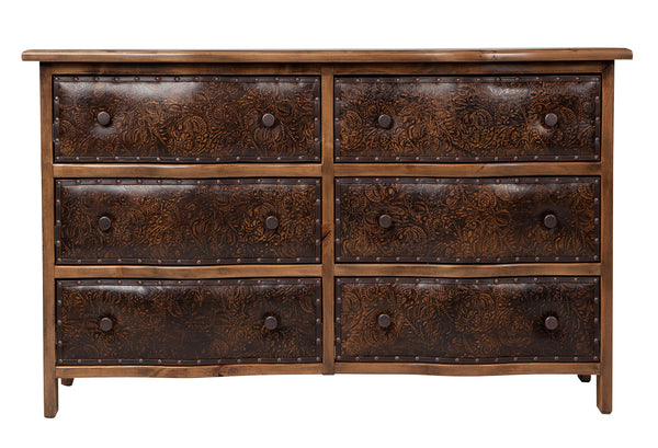 Targhee 6 Drawer Dresser w/Leather – Berry Creek Home Targhee 6 Drawer Dresser w/Leather – Berry Creek Home