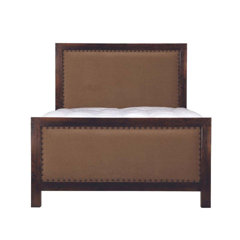 Millcreek Upholstered Bed w/ High Footboard Chestnut Finish (as shown)